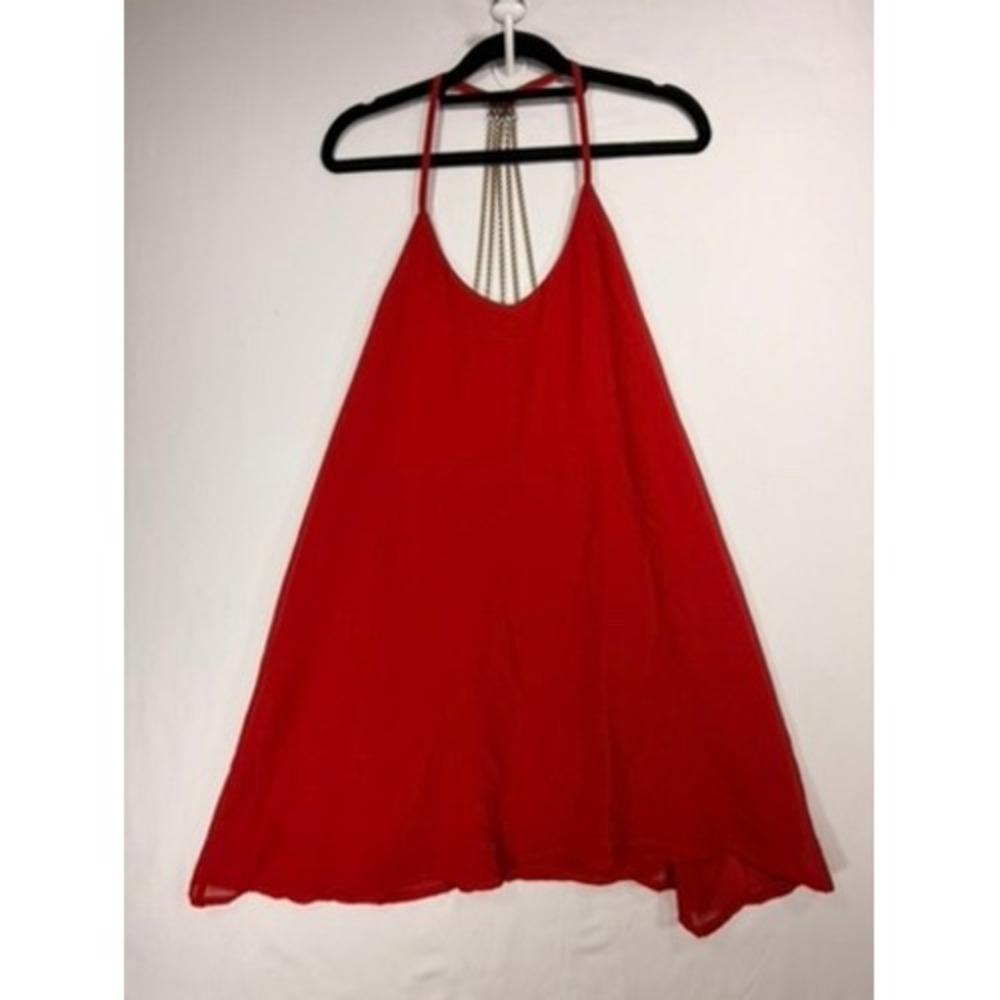 Cotton Candy Mini Dress Womens S Red Multi-Chain T-Back Halter Babydoll